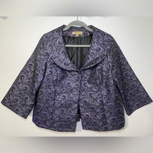 Vintage Notations Women's Elegant Purple Paisley Cropped Blazer
